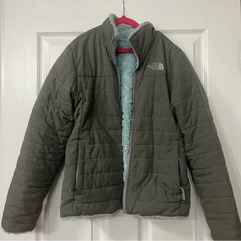North Face Reversible Mossbud Swirl Girls Jacket - gray light blue - Med - 3Y7E
